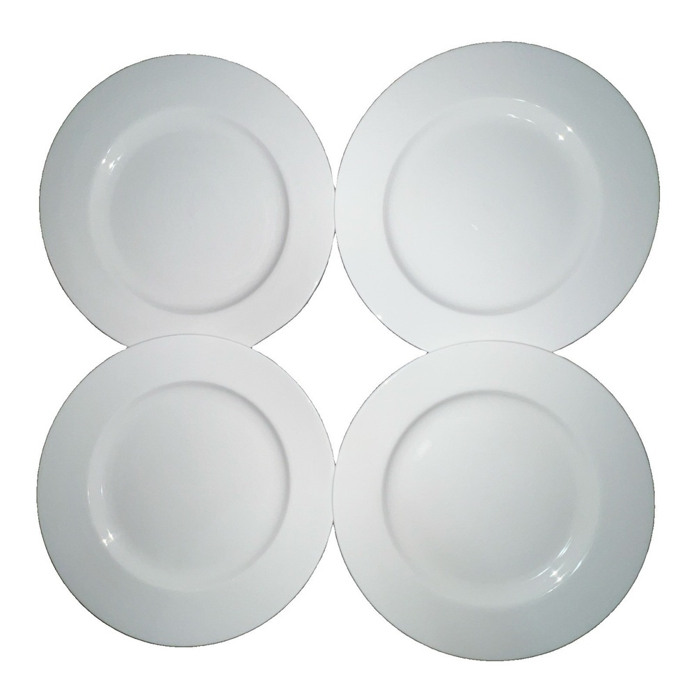 Vtg Set Of 4 Pier 1 New Essentials Classic White Porcelain Dinner Plates 11"